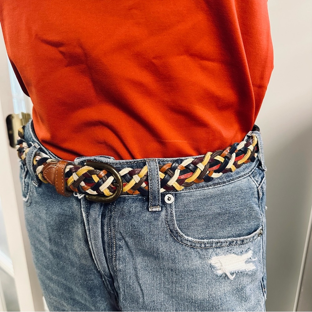 Vintage • genuine leather Braided Multicolor Belt